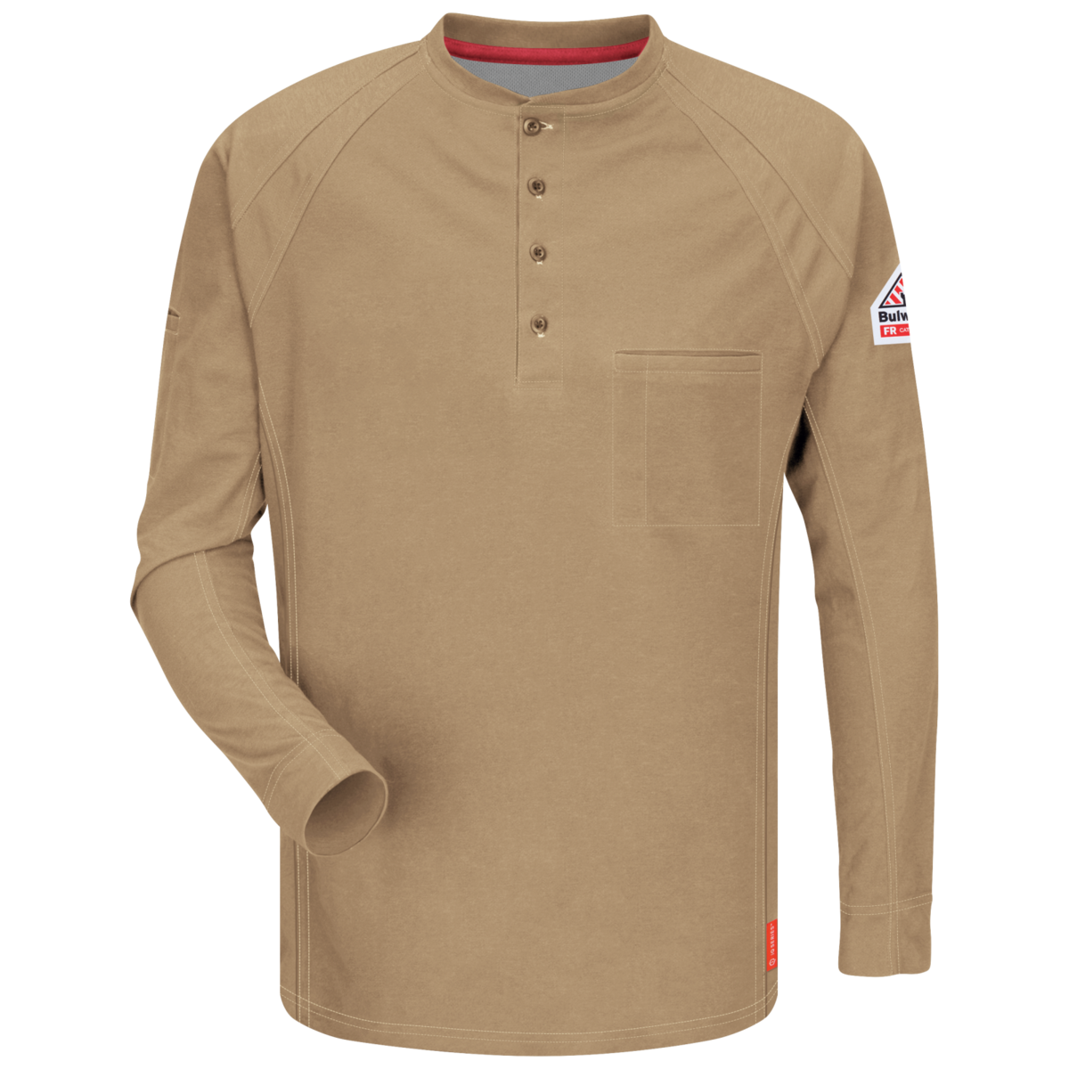 Bulwark iQ Series X-Large Khaki 69% Cotton/25% Polyester/6% Polyoxadiazole Flame-Resistant Comfort Knit Henley Shirt.
