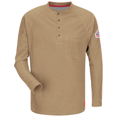 Bulwark iQ Series Khaki 69% Cotton/25% Polyester/6% Polyoxadiazole Flame-Resistant Comfort Knit Henley Shirt.
