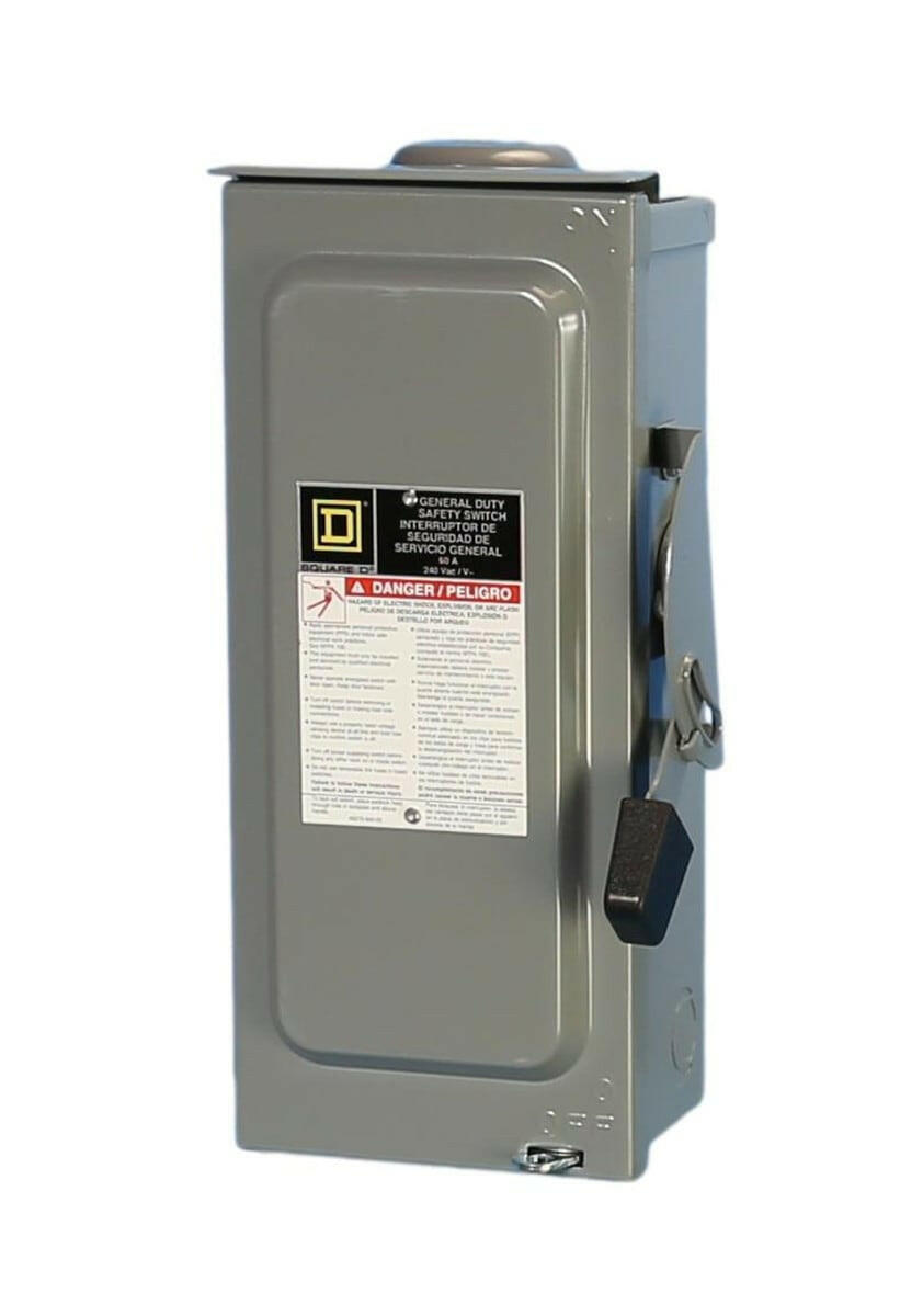 Square D/Schneider Electric 240 Vac Fusible General Duty Single Throw Safety Switch.