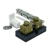 Outback 500 Amp 50mV DC current shunt with attached terminal bus bar and one white insulator (SKU Part Number FW-SHUNT500)