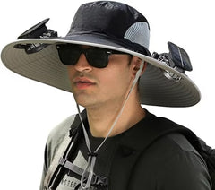 Wide Brim Solar Fan Outdoor Fishing Hat – Solar & USB Charging, UPF50+ Sun Protection