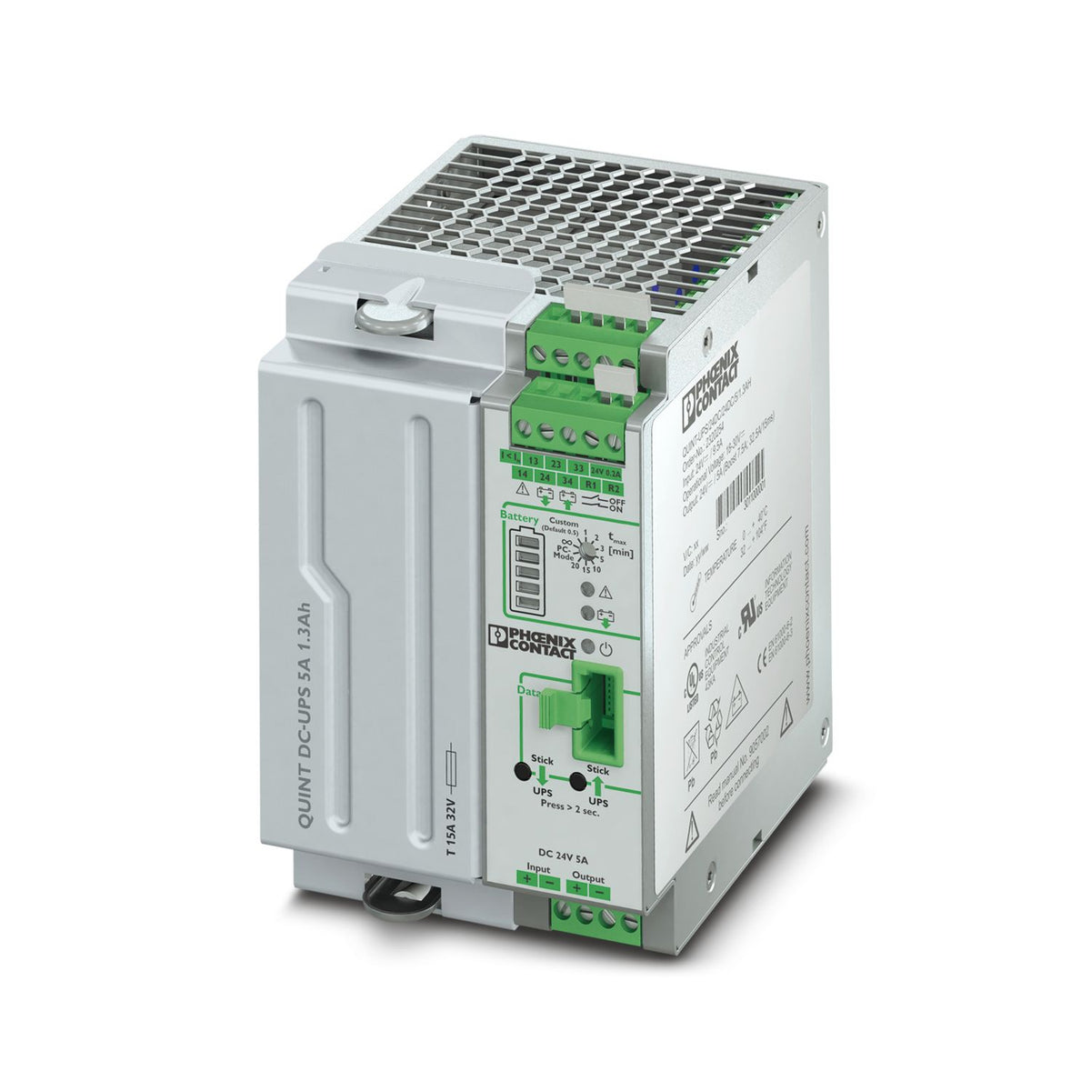 Phoenix Contact QUINT‑UPS/24DC/24DC/5/1.3 Ah – Compact DIN‑Rail UPS with Integrated Battery