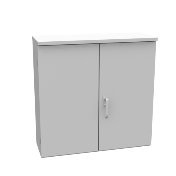 363612-CT3R - 36X12X36 Hinge Cover Type 3R Steel No Knockouts Ansi 61 Gray Double Doors Padlocking 3PT Handle Back Panel Weld Studs Drip Shield No Center Post
