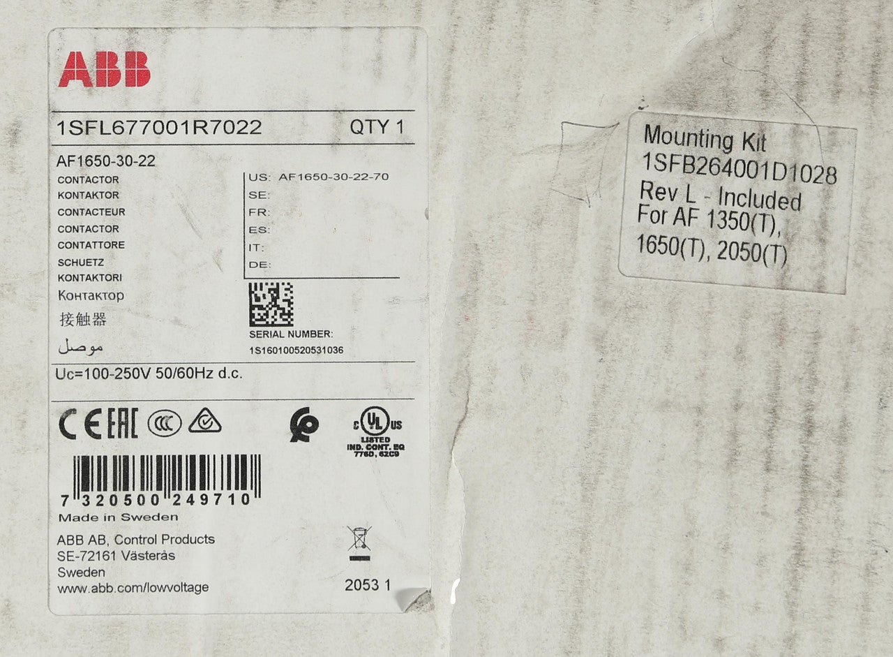 ABB AF1650-30-22-70 Contactor – 1SFL677001R7022 (Brand New)