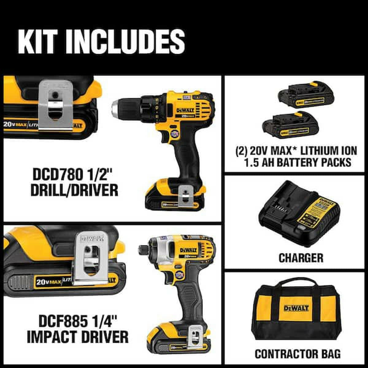 DeWalt 20 V MAX Battery Brushed Motor Drill/Driver & Impact Driver Combo Kit.