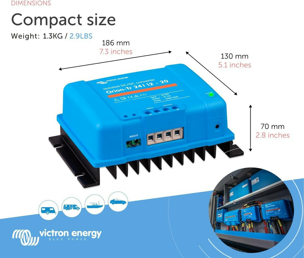 Victron Orion-Tr 24V to 12V - 240W 20A Isolated DC-DC Converter (SKU Part Number ORI241224110)