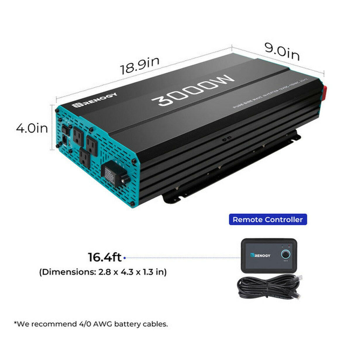 Renogy 3000 W Thermally Controlled Pure Sine Wave Inverter.