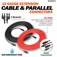Rich Solar 10 Gauge 30 Feet Solar Extension Cable and Parallel Connectors.