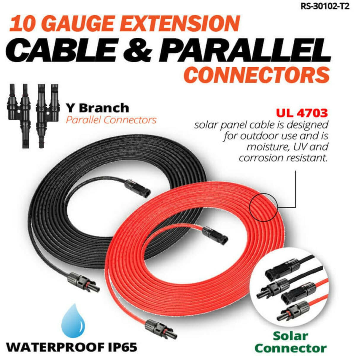 Rich Solar 10 Gauge 50 Feet Solar Extension Cable and Parallel Connectors.