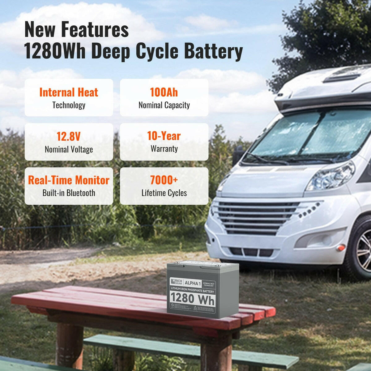 Rich Solar Alpha 1 12.8 V 100 Ah Lithium Iron Phosphate Battery.