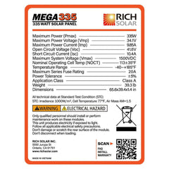 Rich Solar Mega 335 Watt 24 Volt Solar Panel (Pallet of 8)