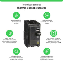 Square D QO220 20A 2-Pole Circuit Breaker.