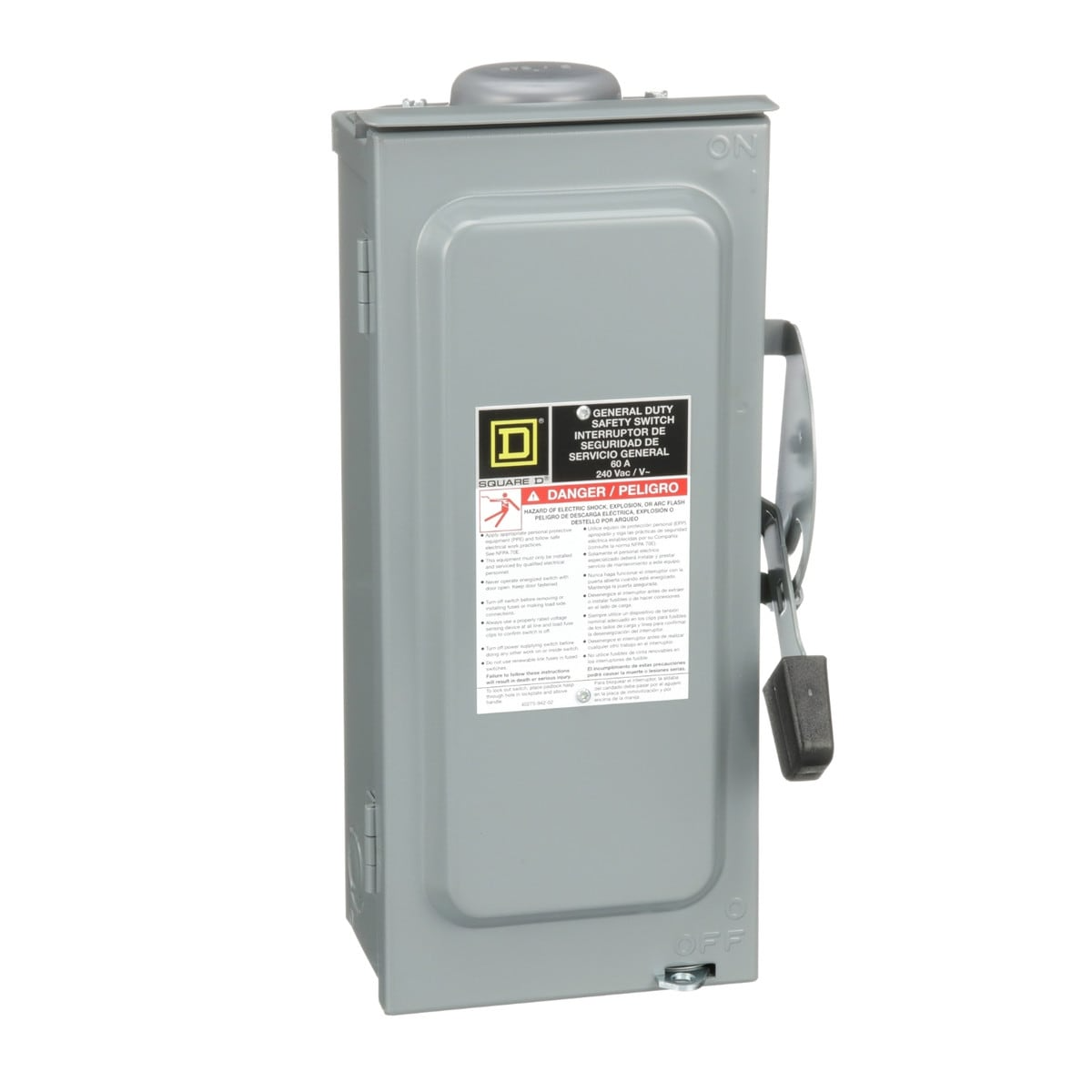 Square D/Schneider Electric D22 60 A Fusible Disconnect Safety Switch.